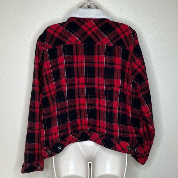 Torrid Sherpa Lined Red Plaid Trucker Jacket Shacket Buttons Cotton Women 2X - Picture 7 of 14